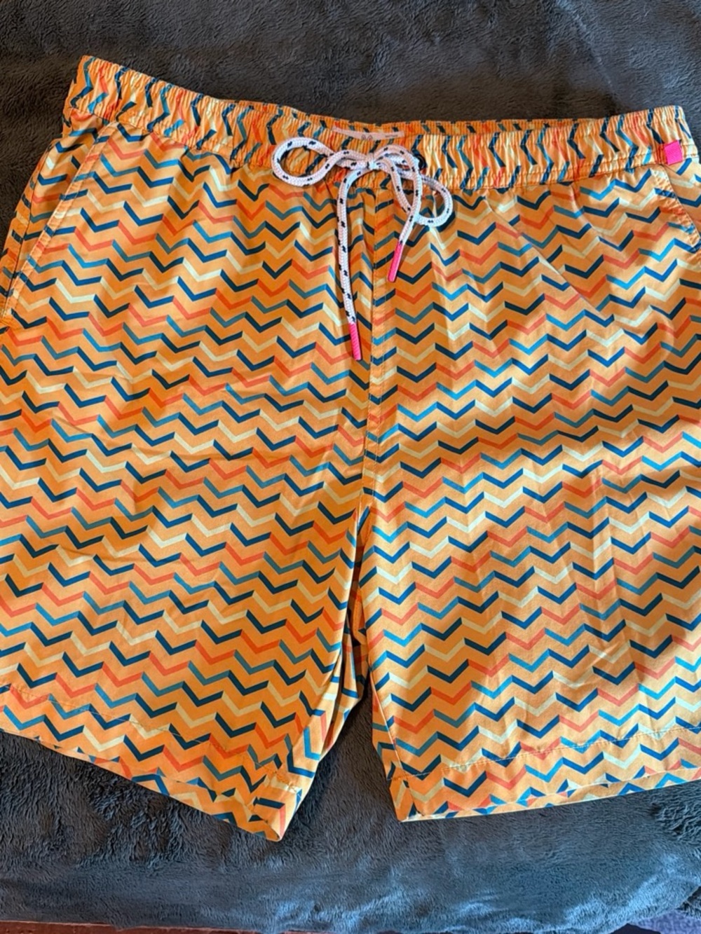 Psycho Bunny Chevron Swim Shorts in Yellow, Teal, Coral & Light Gray